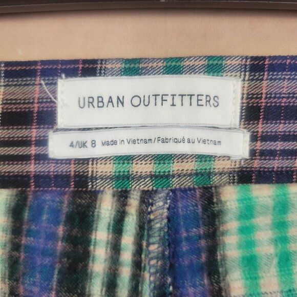 Urban Outfitters Tessa Green Blue Plaid High Waist Notched Ankle Pants Size 4 - Picture 4 of 9